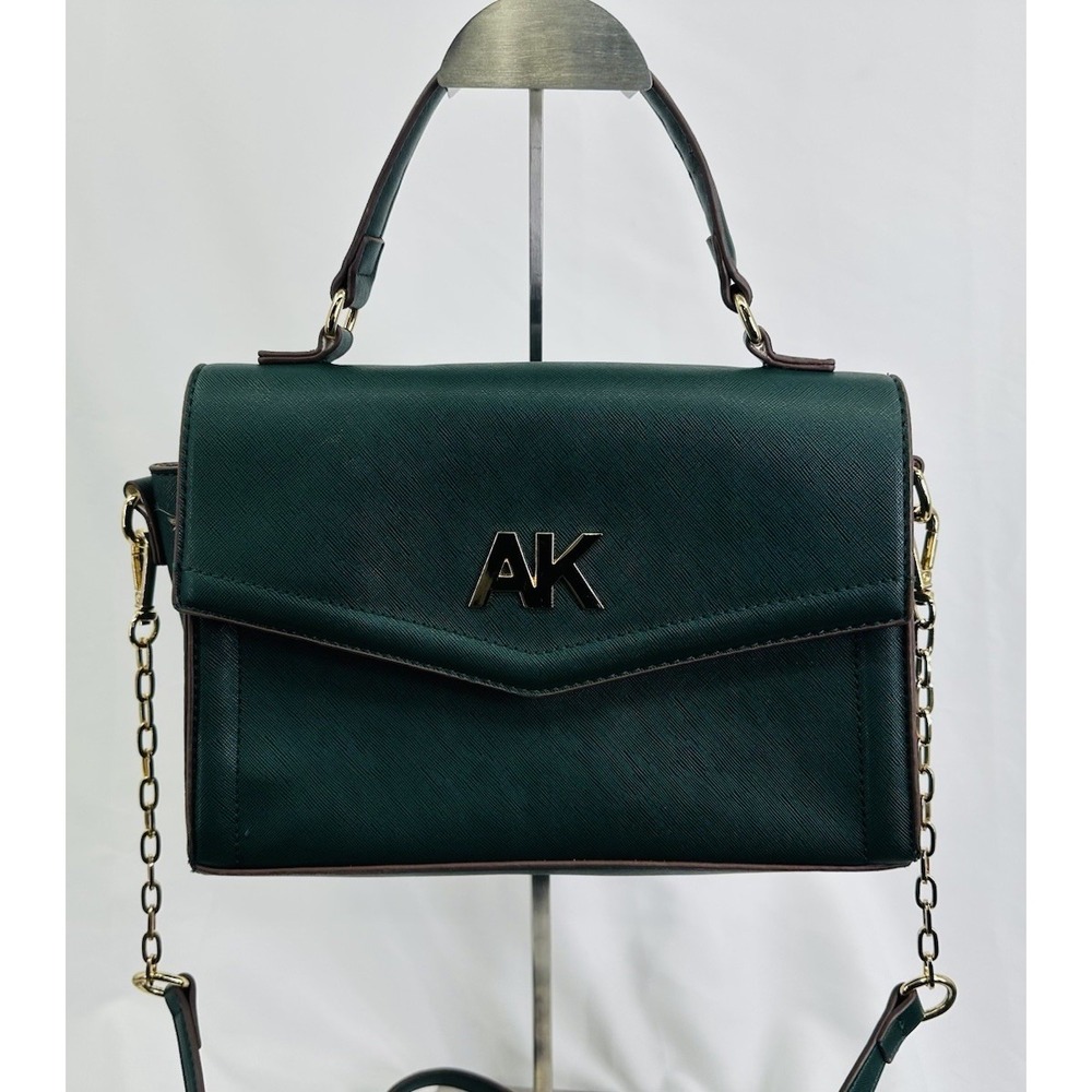 Anne Klein Satchel Shoulder Flap Crossbody Bag w/Gold Chain Strap Green